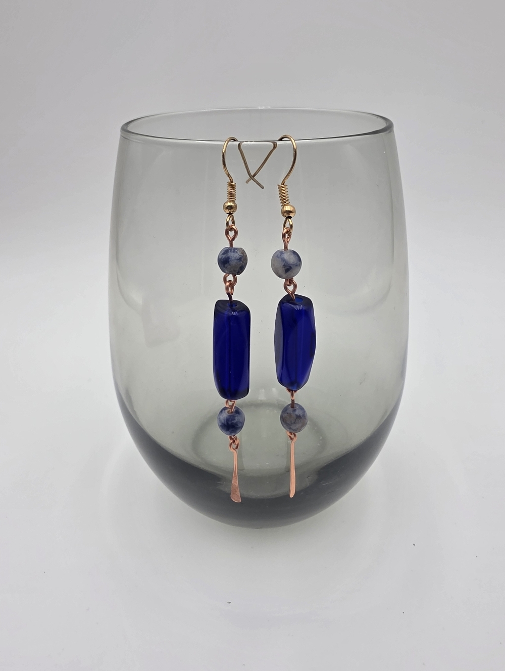 Handmade Cobalt Blue Beaded Drop Earrings - Women Jewelry - Picture 3 of 6